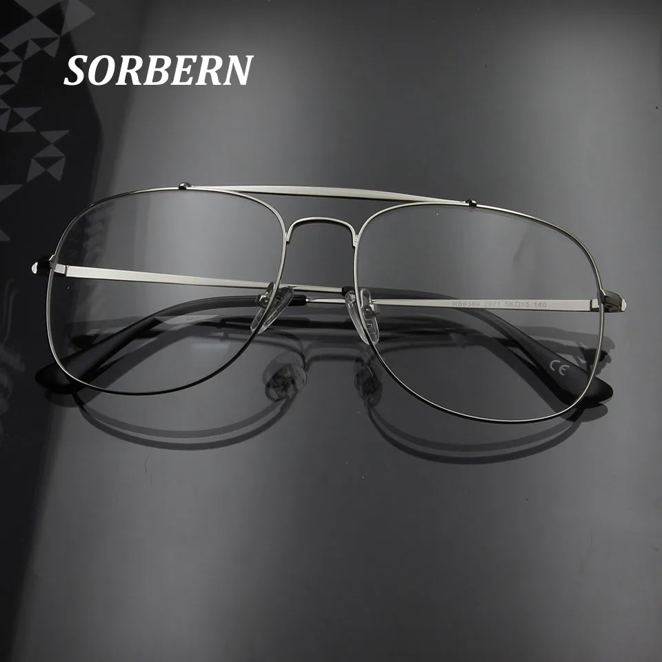Ceny SORBERN Retro Style okulary pilotki ramki ponadgabarytowych mężczyźni kobiety aluminiowe okulary metalowe okulary przezroczyste soczewki pełna obręczy krótkowzroczność okulary