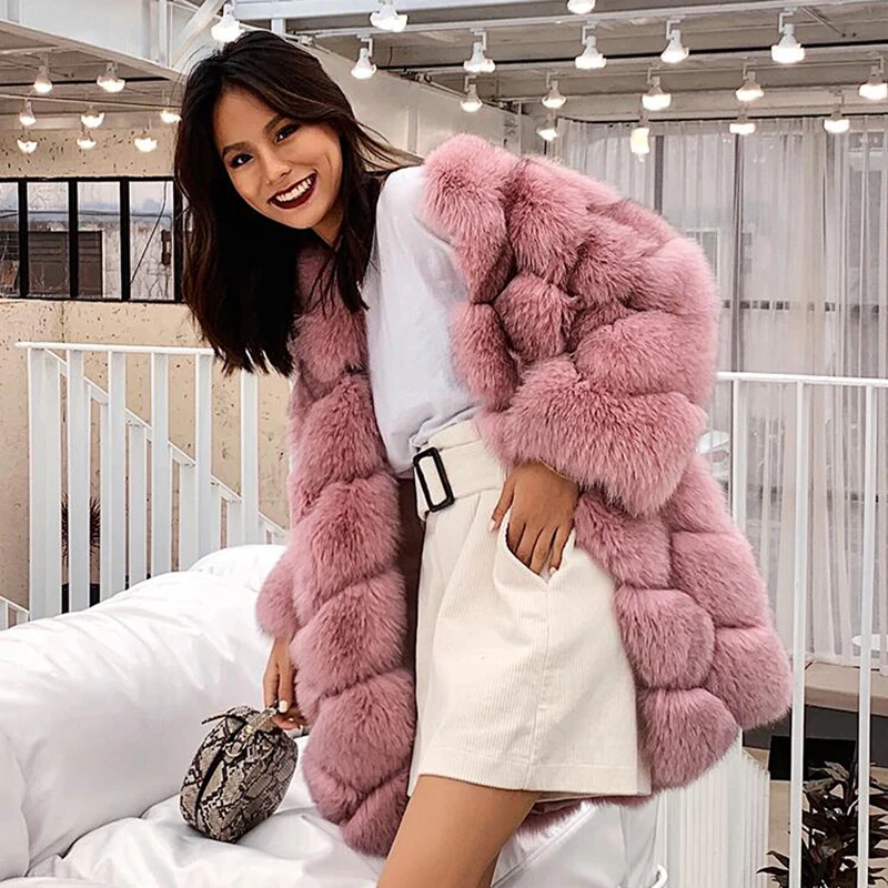 Maylofuer Women New Real Fox Fur Coat Natural and Genuine Fox Fur Jacket for Woman Winter Fashion Fur Coats Overcoat Outwear