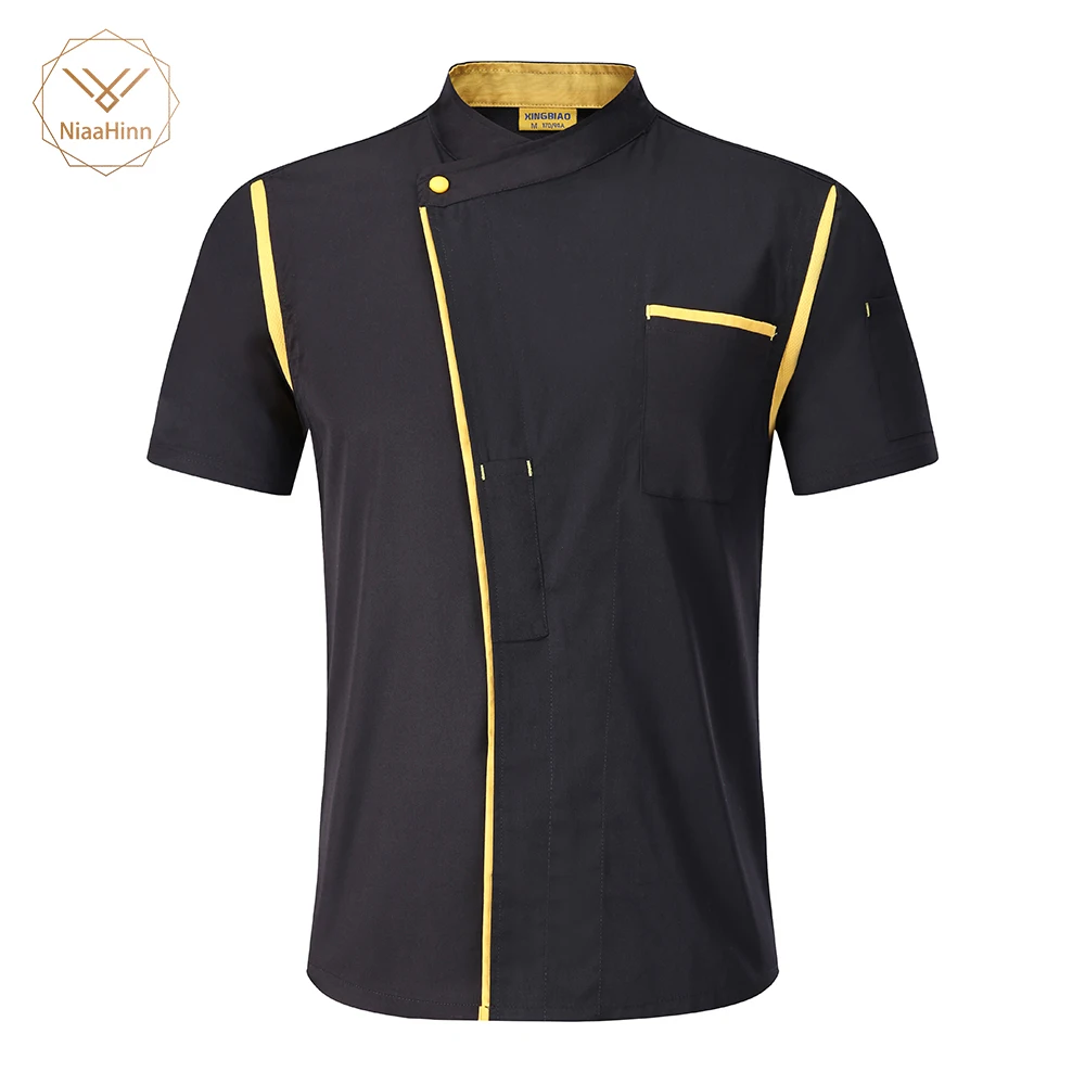 

4-color summer chef jacket jacket kitchen bakery chef uniform short-sleeved mesh breathable overalls chef jacket & hat + apron