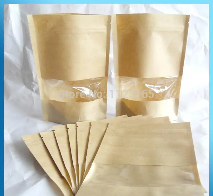 

10X15cm,500 X Printing - Stand up Zip Lock Pouch with window Clear display, Resealable Kraft Paper bag Grip Self Seal Packaging