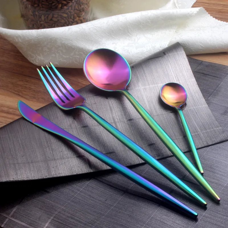 Сталь набор столовых приборов ложка Ножи набор посуды для Западные Свадебные Вилки ложка ножи в Корейском стиле Кухня, ложки, вилки, Ножи набор - Цвет: rainbow color