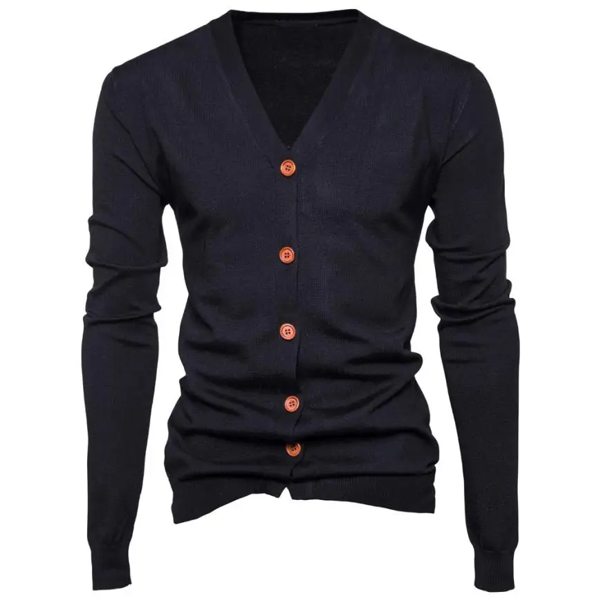 VOT7 повседневный мужской осенне-зимний вязаный свитер на пуговицах с v-образным вырезом и длинным рукавом, 8 цветов, тонкий кардиган# VB - Цвет: Black