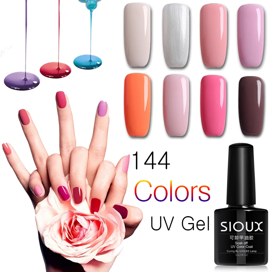 

2017 SIOUX 8ml Gel Nail Polish Varnish Professional UV Gel Polish Nail Lucky Gel Lacquer Primer Matte Top Base Set #1-24