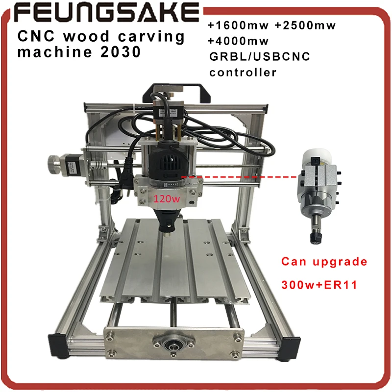 

Wood Router 120w 300w spindle CNC 2030+support laser GRBL/USBCN Diy mini CNC machine engraving machine,3Axis pcb Milling machine