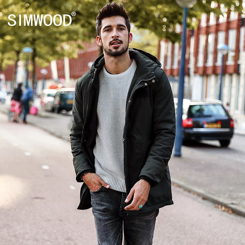 Мужская зимняя парка SIMWOOD теплое плотное пальто 2019 приталенная куртка с