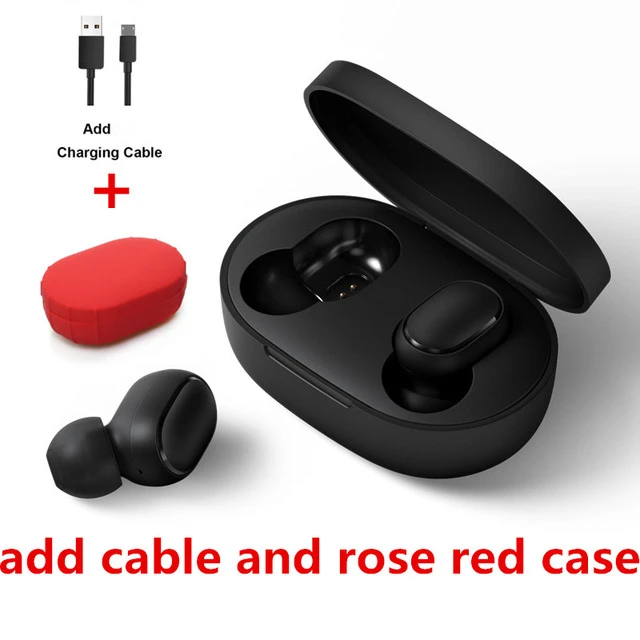 Original Xiaomi Mi Redmi AirDots Earphone Bluetooth 5.0 Wireless headset Noise Reduction stereo Headphone Earbuds Handsfree - Цвет: red case cable