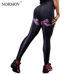 NORMOV мода лук печати Push Up женские лекинсы штаны с высокой талией, для фитнеса Леггинсы Спортивная Черный Леггинсы Pantalon Femme 2 цвета