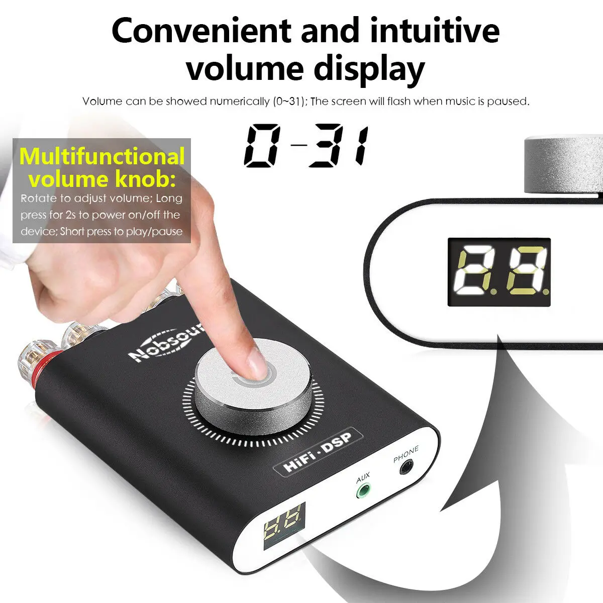 Nobsound Hi Fi DSP TPA3116 Digital Power Amplifier Hifi Stereo Audio Headphone Amp Bluetooth 5 0 Audio Receiver