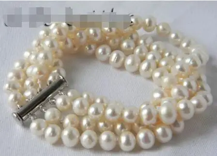 

FREE SHIPPING HOT sell new Style >>>>4Strands 8mm White Round Freshwater Pearl Bracelet