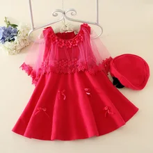Autumn and winter Kids Girls fleece lace bow waist dress vest dress Korean female coat