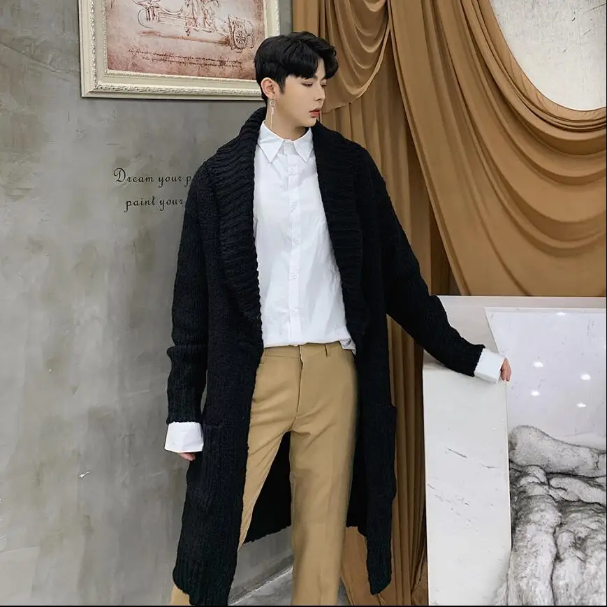 

Spring designer was thin without buckle windbreaker tide brand men's long section over the knee coat casual cardigan sweater