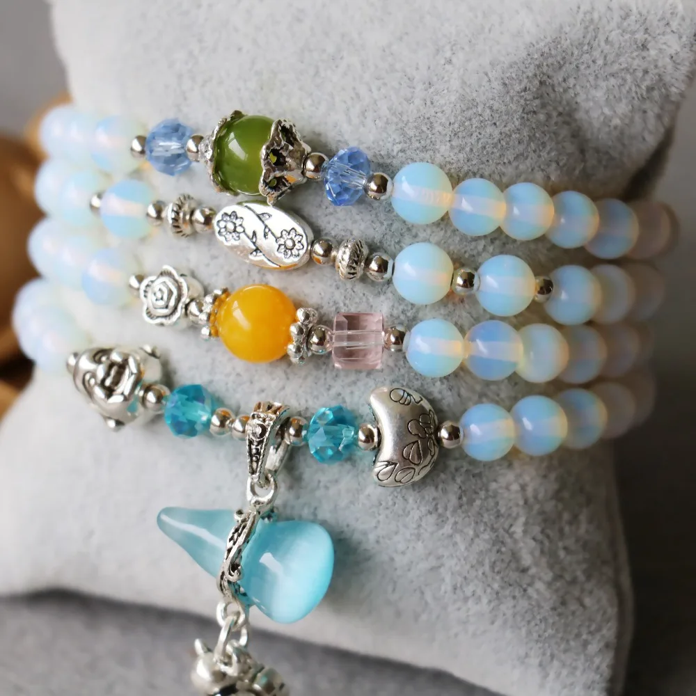 

Accessory Crafts New 6mm Opal Chalcedony Bracelets Protein Gourd Pendant Female Bracelets Multilayer Chain Jewelry Making Design