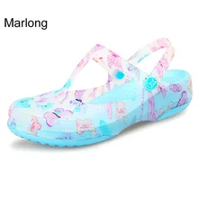 

2017 New Style Thick Crocs Sandals Woman Anti-Skid Hole Candy Color Butterfly Pattern Beach Sandal Jelly Shoes Large Size