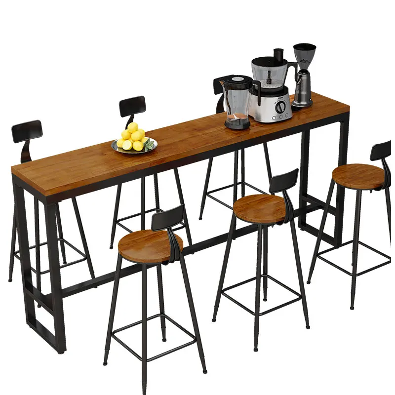 

Home Long Table High Table And Chair Wrought Iron Club Bar Black Gold Coffee Shop Tea Shop Solid Wood Wall Bar Table