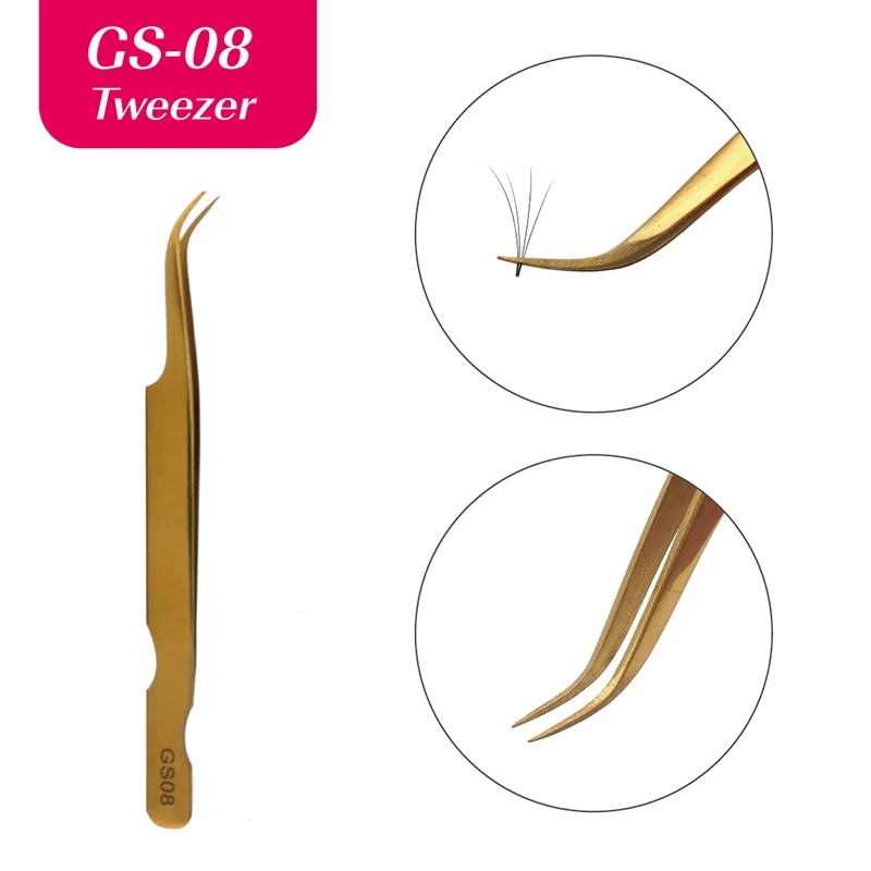

GS08 GOLDEN Curved Precision TWEEZERS Especially for 3D Russia Volume Mink Eyelash extension Make -up tools