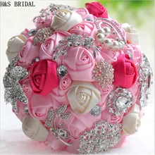 Великолепные Свадебные цветы Свадебные букеты цвета слоновой кости розовый искусственный свадебный букет кристалл блеск с жемчугом buque de noiva