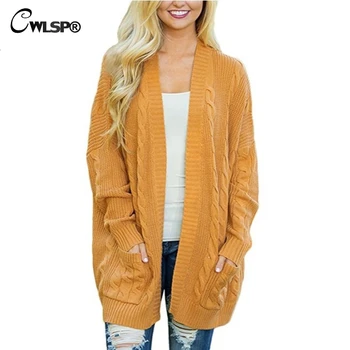 

CWLSP 2018 Autumn Winter Long Sleeve Loose Sweater Womens Knitted Cardigan Sweater For Women Top Female Coat Plus Size QZ2964