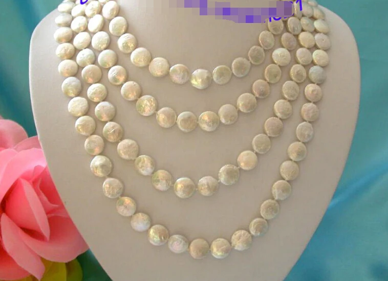 

FREE shipping> Amazing longer 65"round white coin freshwater pearls Necklace d-065 6.07