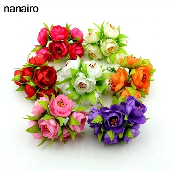 

36pcs/lot Silk Handmake Stamen Artificial Flowers Bouquet for Wedding Decoration DIY Wreath Gift Scrapbooking Craft Fake Flower