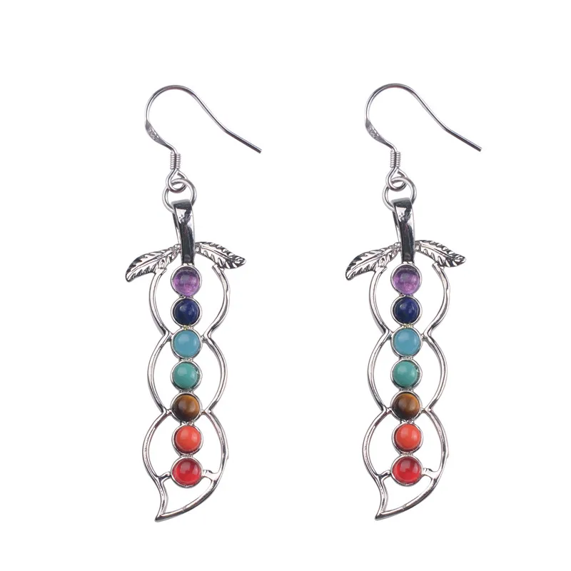 Women Fashion Earrings 7 Chakra Beads Yoga Reiki Dangle Earrings Natural Stone Long Drop Earrings Pendientes Mujer Moda
