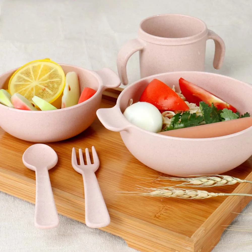 Japan Wheat Straw Fiber Tableware Set Environmental Protection Children Noodle Rice Soup Bowl Spoon Fork Cup Tableware Set