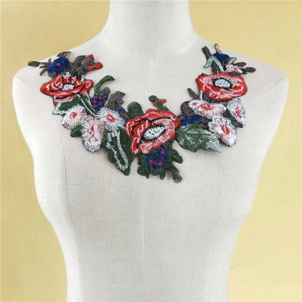 fashion style Embroidered red flower collar lace collar crafts sewing