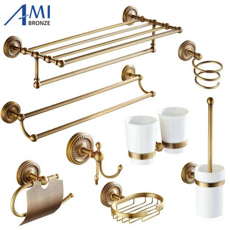 Günstige Antique Brushed Kupfer Basis Bad Handware Bad Handtuch Regal Handtuch Bar Papier Halter Seifenschale Haken BS8001
