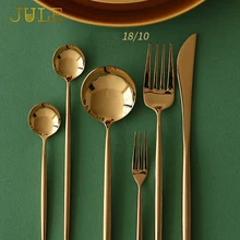 24-pieces Good Mirror Cutlery 18/8 Stainless Steel Black Dining Knive Forks Dinnerware Sets Golden Restaurant Tableware Set
