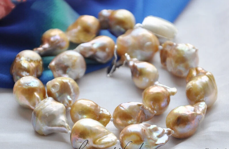 

Free shipping@@@@@ NATURAL 17" 21mm lavender baroque KESHI REBORN PEARL NECKLACE mabe clasp Z4782