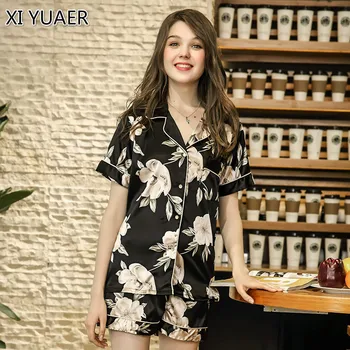 

XI YUAER Women Pajamas Set Long Sleeve Shirt and Shorts Two Piece Set Lounge Wear Breathable Thin Women Pajamas Casual Sleepwear