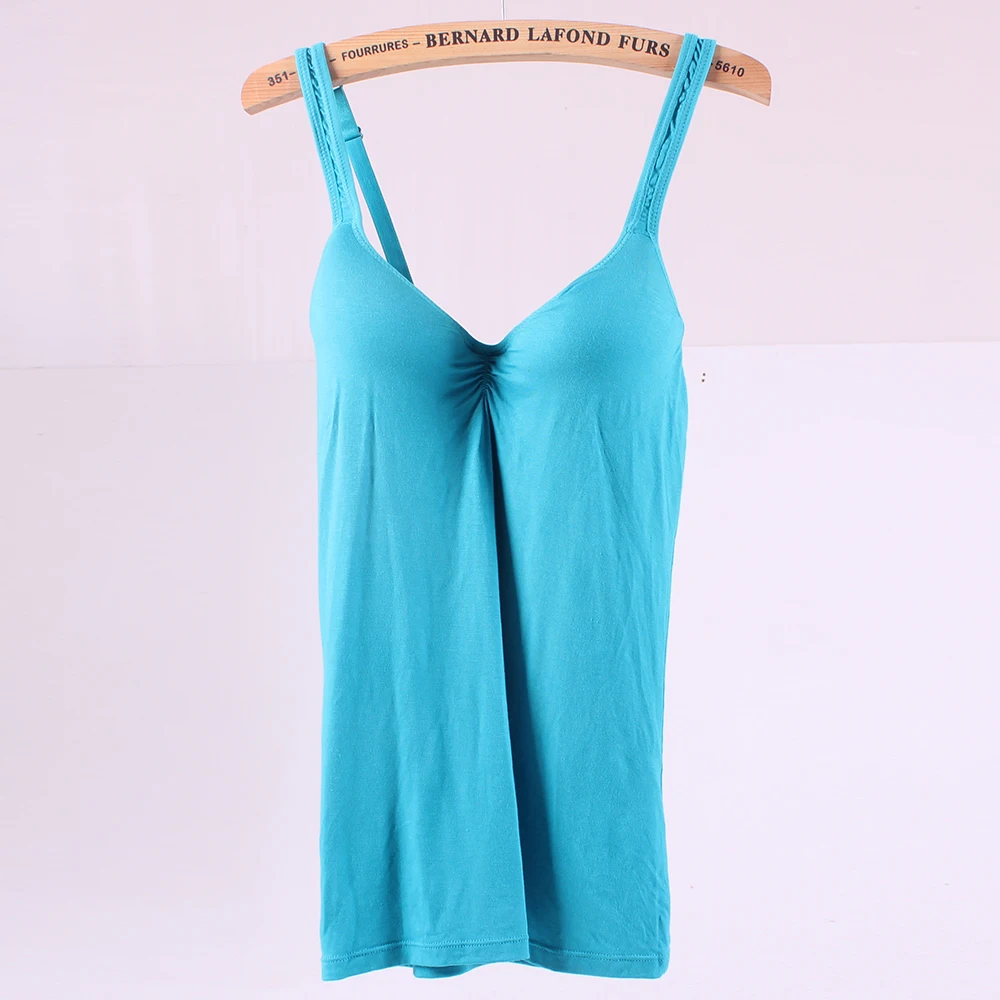 Modal Adjustable Women Strap Built In Bra Padded Bra Tank Top Camisole Cami -in Camis from Women