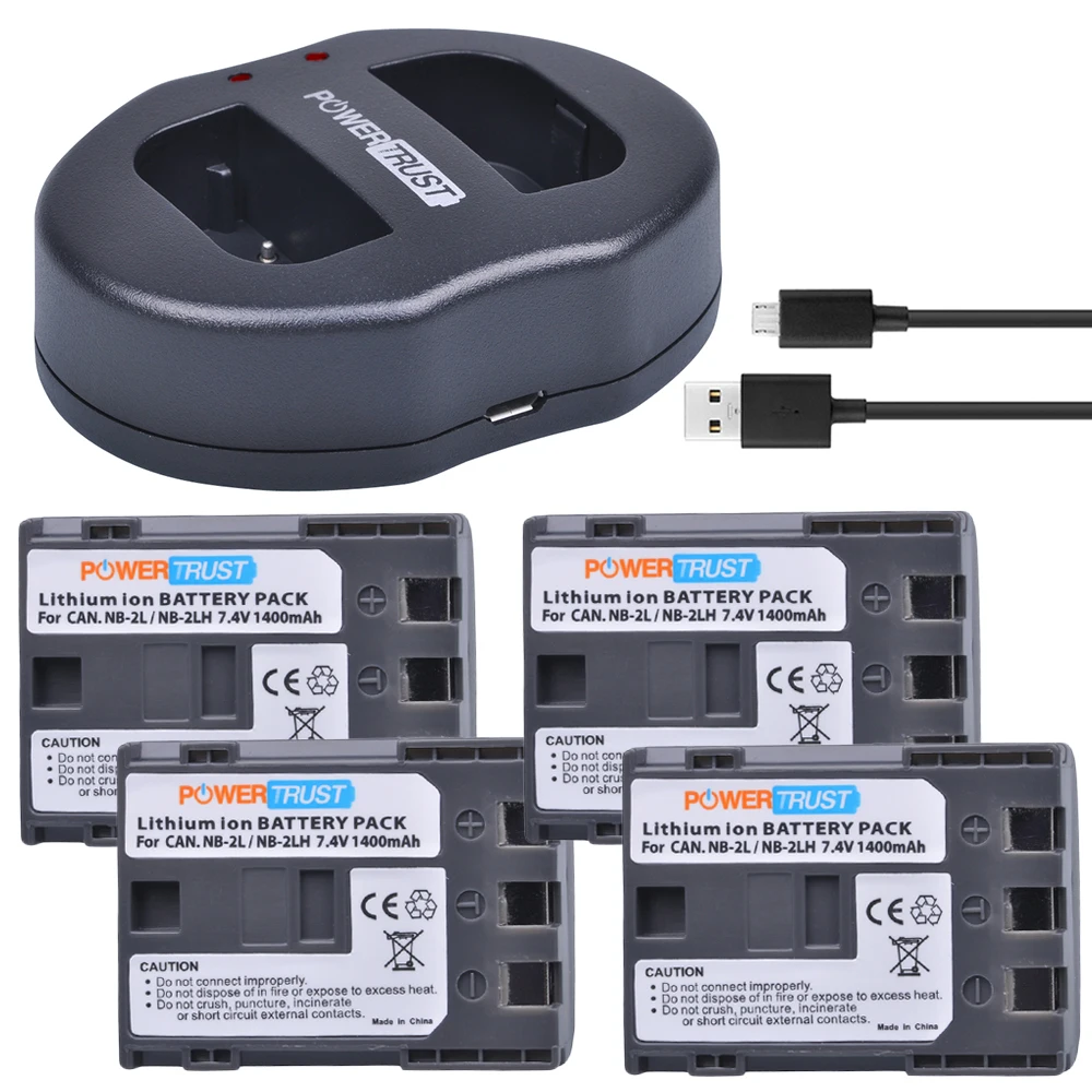 4 шт. аккумуляторы на 1400 мАч с двумя USB-портами для Canon EOS 400D S80 S70 S50 S60 350D G7 G9 Kiss N X Rebel XT