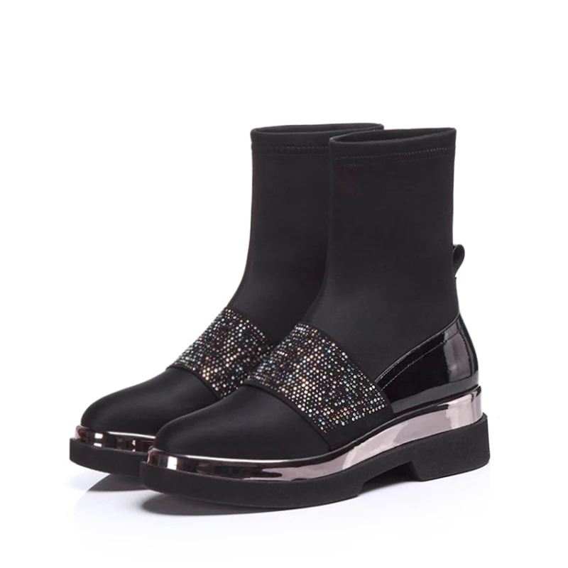 Cremallera long Botas Calcetín Las Calcetines Patchwork Bling Nuevas Mujer Pie Del Mujeres Elástico Boots Short Dedo Plataforma 2018 Tacón Alto Stylesowner Redondo Boots xZ4qAA