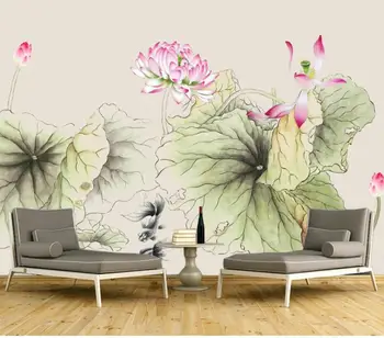 

Modern Custom 3D Wallpaper Hand painted red lotus TV background wall Home Decor Living Room Wall Covering