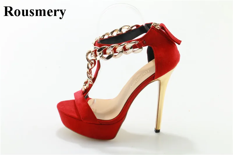 Summer New Fashion Women Open Toe Gold Chain Design High Platform Sandals Back Zipper-up Stiletto High Heel Sandals Dress Shoes open back chain detail bodycon dress