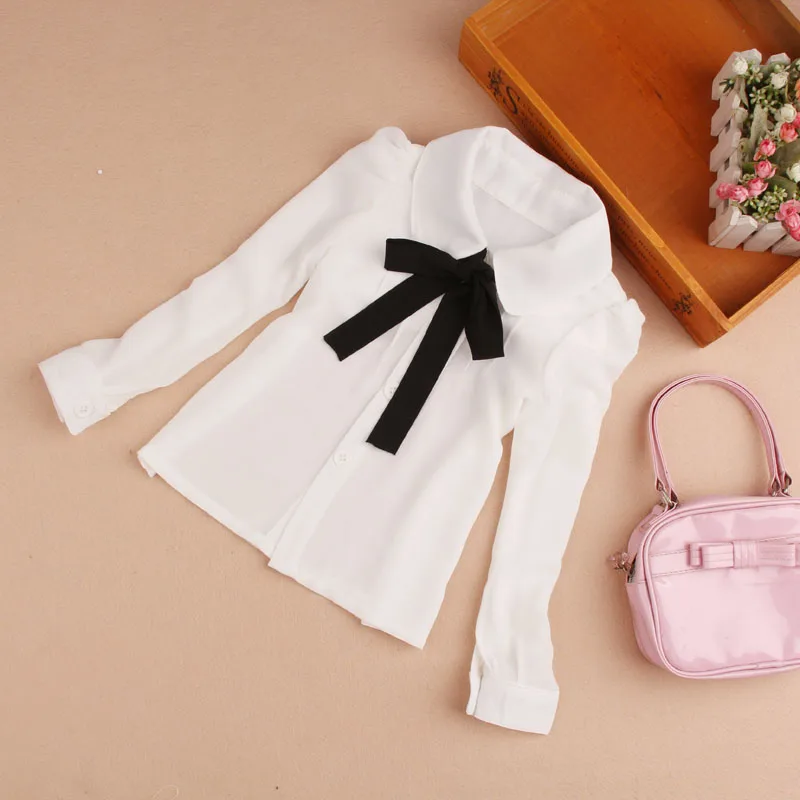 Новые белые блузки для девочек, блузка с галстуком-бабочкой, рубашки для девочек, Блузка высокого качества для девочек, 6BBL104