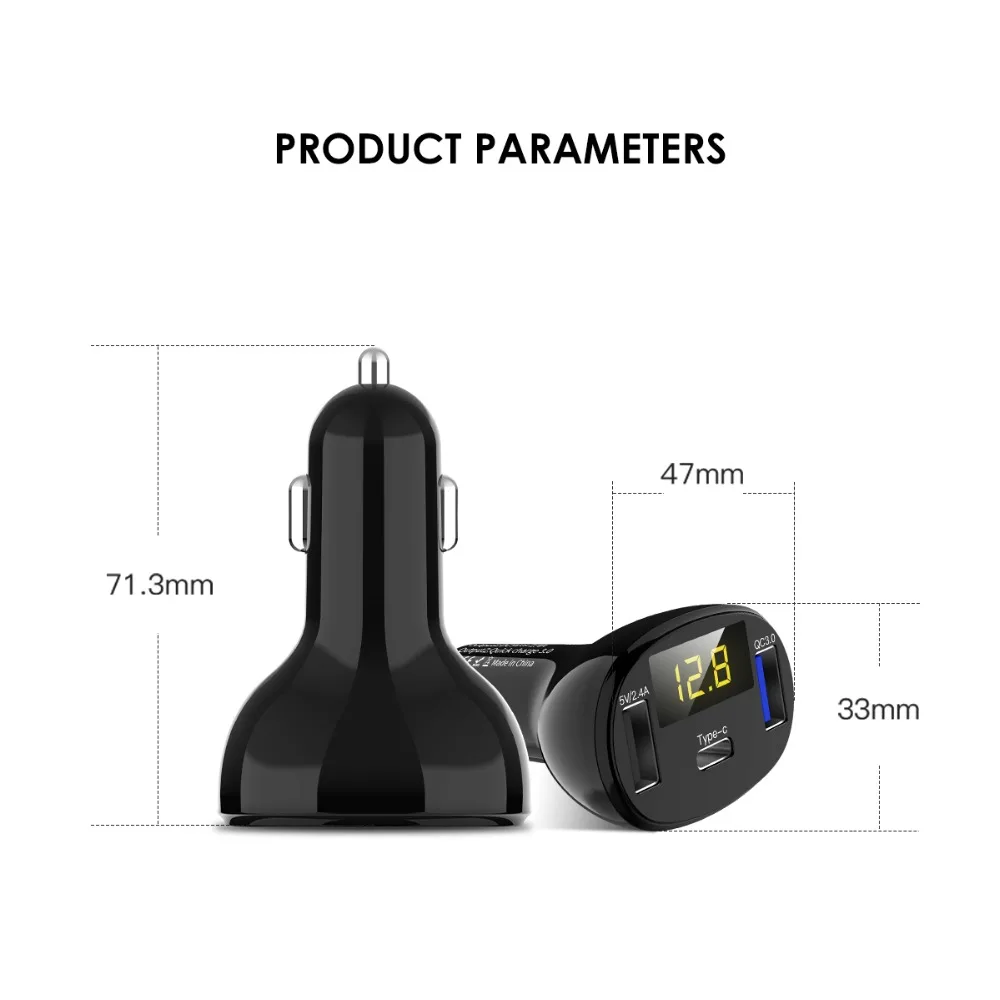 SOONHUA usb type C цифровое автомобильное зарядное устройство, 3 порта для зажигалки, QC 3,0, адаптер для быстрой зарядки, автомобильное зарядное устройство для мобильного телефона