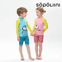 Детские купальники новые детские мальчики девочки милые для детей мультфильм с длинным рукавом для защиты от солнца раздельные брюки купальники