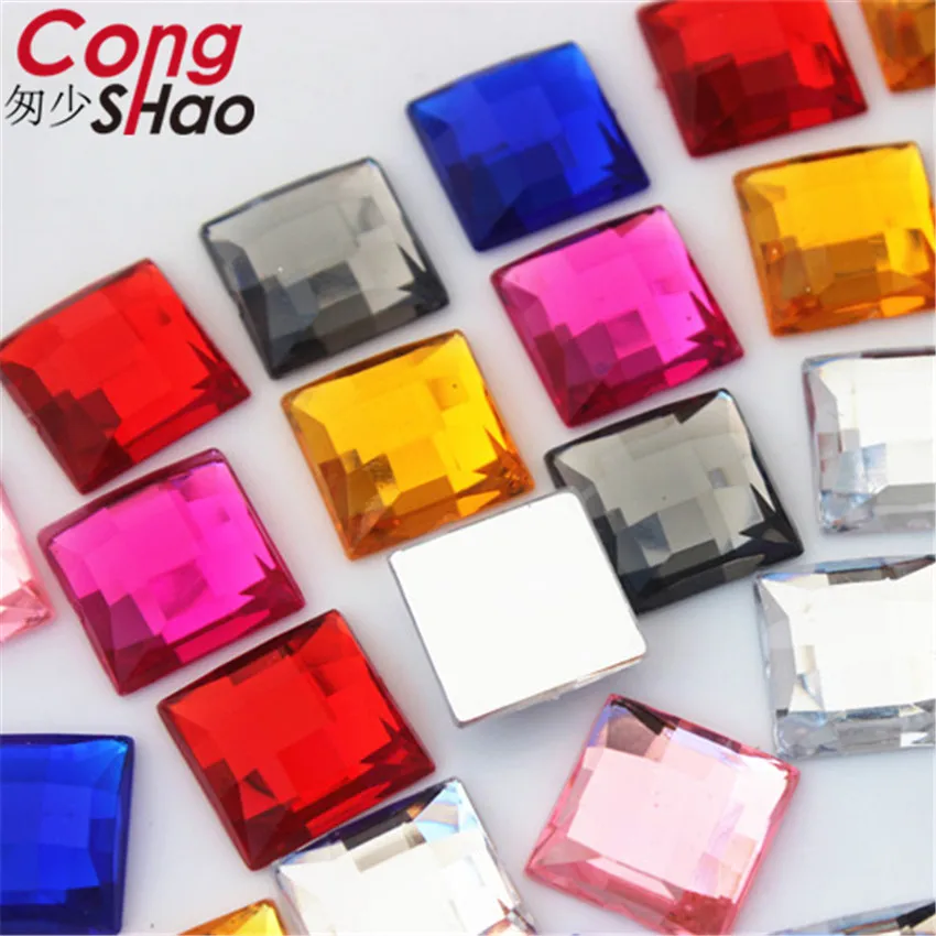 

Cong Shao 30pcs 14mm Faceted Square shape Colorful flatback Acrylic rhinestone trim stone and crystals costume Accessories ZZ729