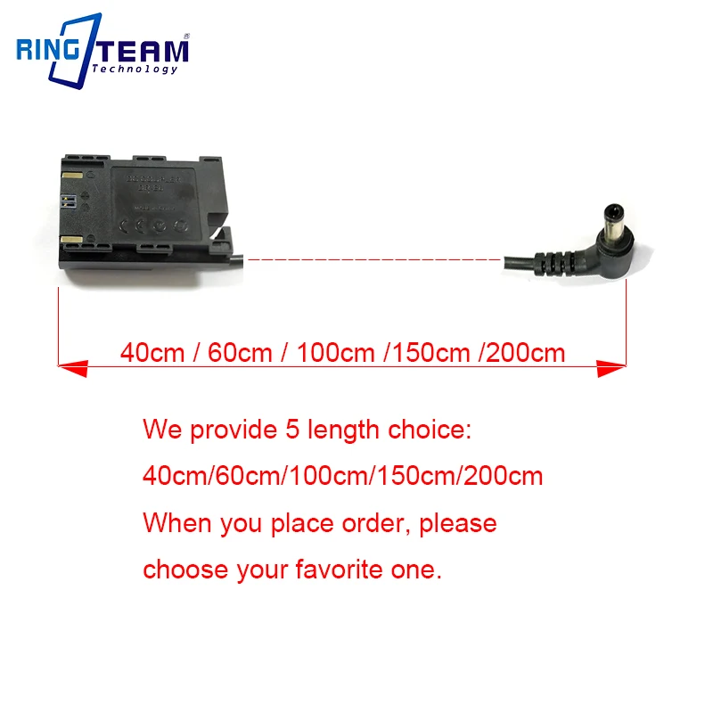 DC 7.2V 5.5x2.1mm LP-E6 Dummy Battery DRE6 DR-E6 DC Coupler para Canon EOS 5D2 5D4 5D4 6D 6D2 7D 7D2 70D 80D 60D 60Da C/ámaras Negro