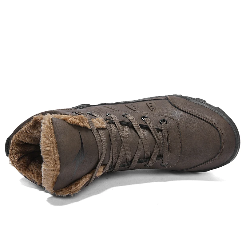 Новые зимние мужские теплые ботинки теплые мужские ботильоны из толстого плюша водонепроницаемые Нескользящие теплые мужские рабочие ботинки на шнуровке для походов