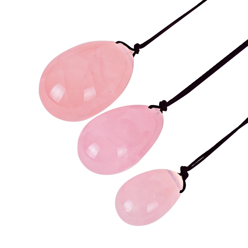 

3Pcs/set Rose Quartz Crystal With Rope drilled Yoni Eggs Handball for kegel Exercise Ball