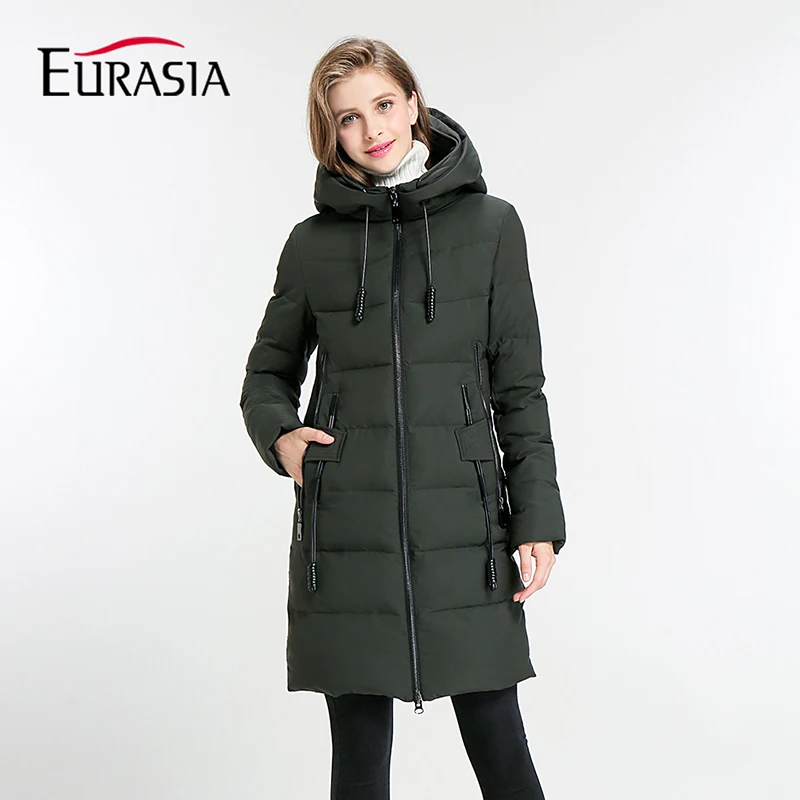 Eurasia New Women Winter Jacket Full Stand Collar Hooded Design Slim Outerwear Coat Warm Parka Lady Clothing Y1700010