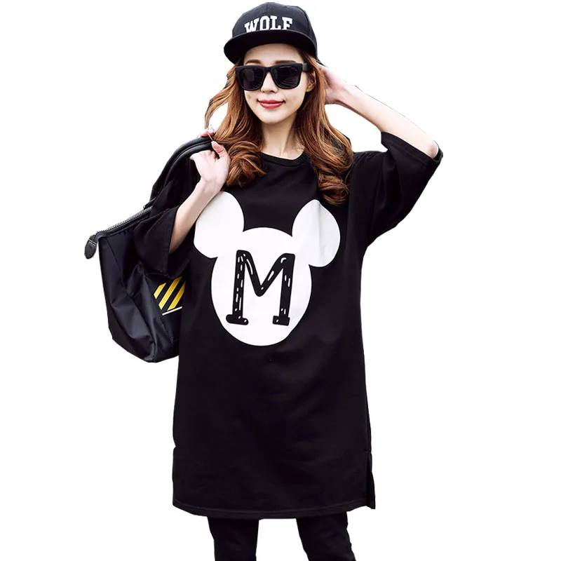 

Black Cartoon Pattern Print Loose Nursing T-Shirt Summer Breastfeeding Clothes Plus Size Blouse Women Clothes Large Size Top