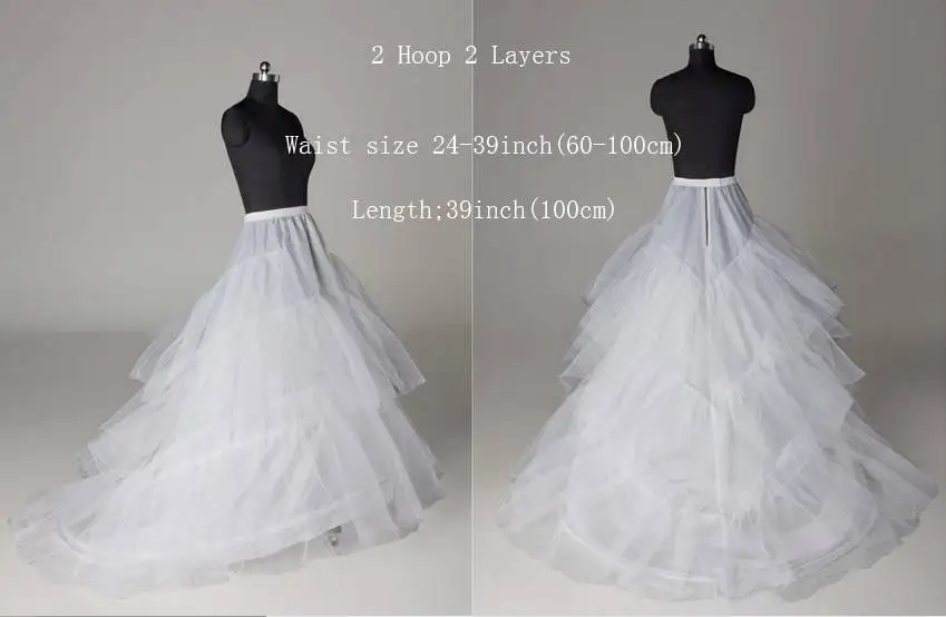 Wedding Bridal 2 Layer 2 Hoop White w Train Petticoat Slip Underskirt 