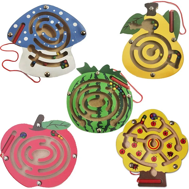 Children Magnetic Maze Toy Kids Wooden Puzzle Game Toy Kids Early Educational Brain Teaser Wooden Toy Intellectual Jigsaw Board