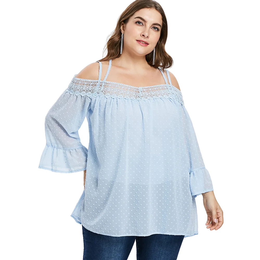 

New Fashion Plus Size Bell Sleeve Blouse Off Shoulder Women Casual Blouses Shirts 2019 Ladies Tops Big Size 5XL Fall Spring Top