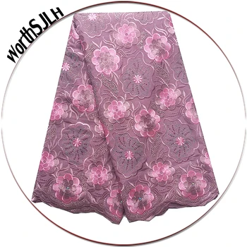 

WorthSJLH African Lace Fabric 2018 High Quality African Swiss Lace Fabrics 2019 Cream Lilac Nigeria Dry Swiss Voile Lace 5 Yards