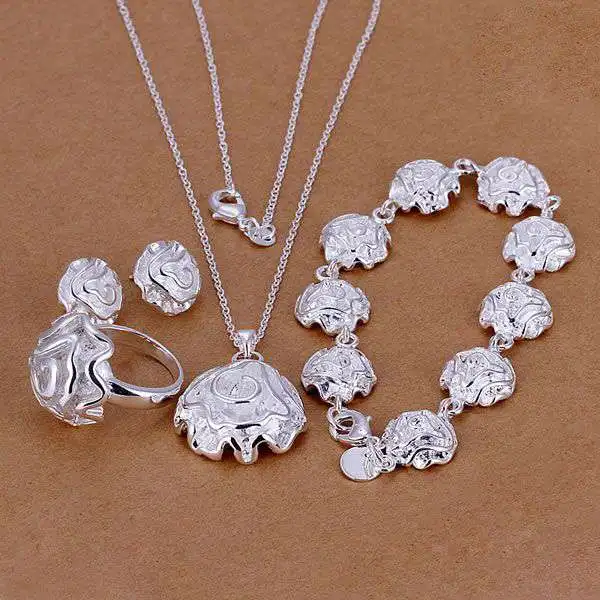 

S296 jewelry silver plated jewelry set, fashion jewelry set Rose Ring Stud Earrings Bracelet Necklace S296 /aomajfta geqaovxa