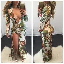 Распродажа в пакистанском стиле сари модный продукт Лидер продаж Европа и Женская Горячая стиль Глубокий v-образный вырез печать соблазнительное облегающее платье